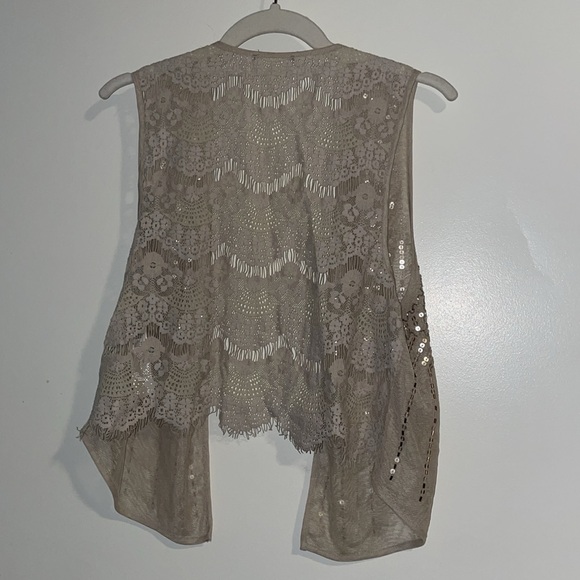 Chico's Bohemian Cream Beaded Lace Vest With Gold Bugle Beads & Sequins - Picture 5 of 5